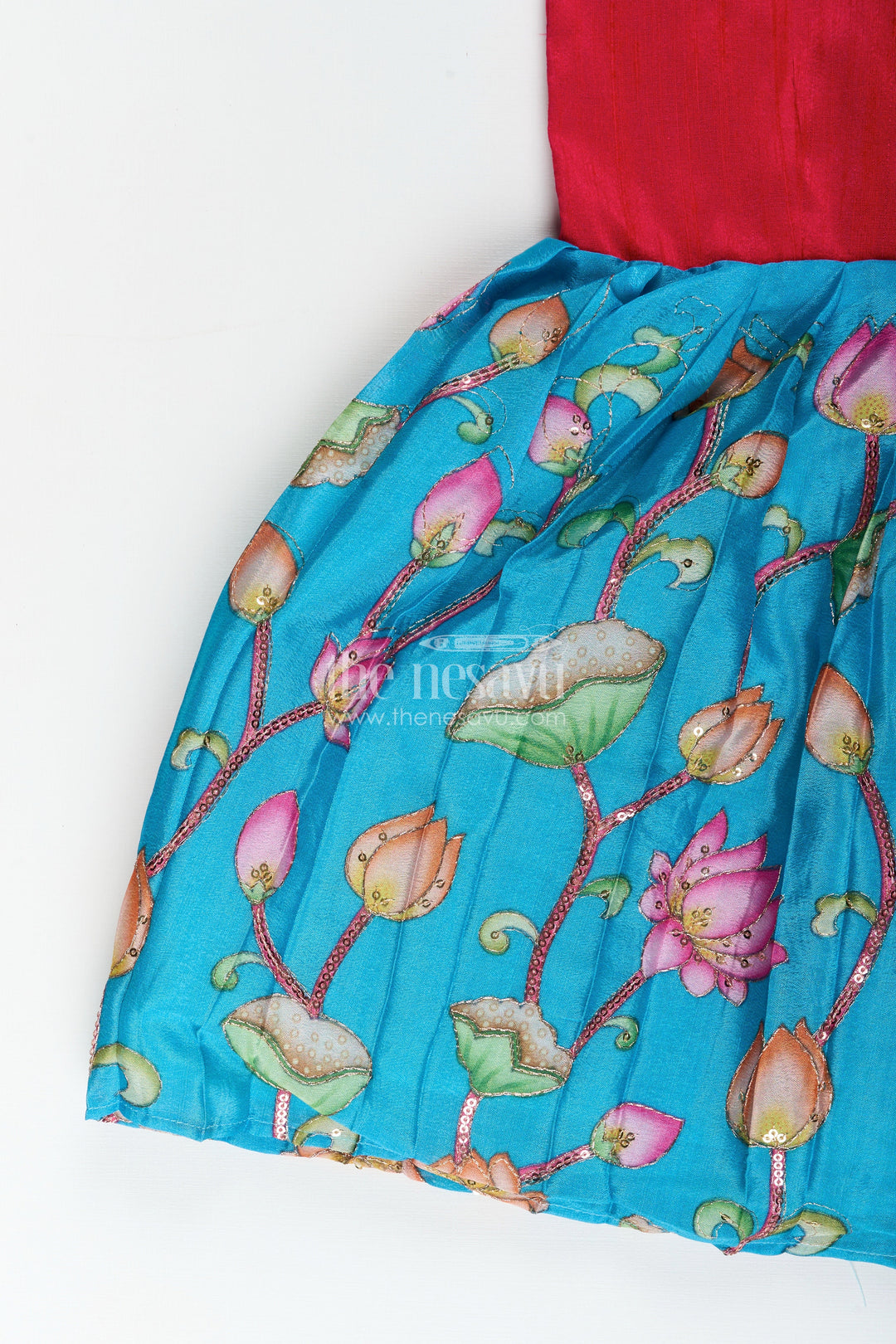Traditional silk frock for toddler girls with raw silk yoke