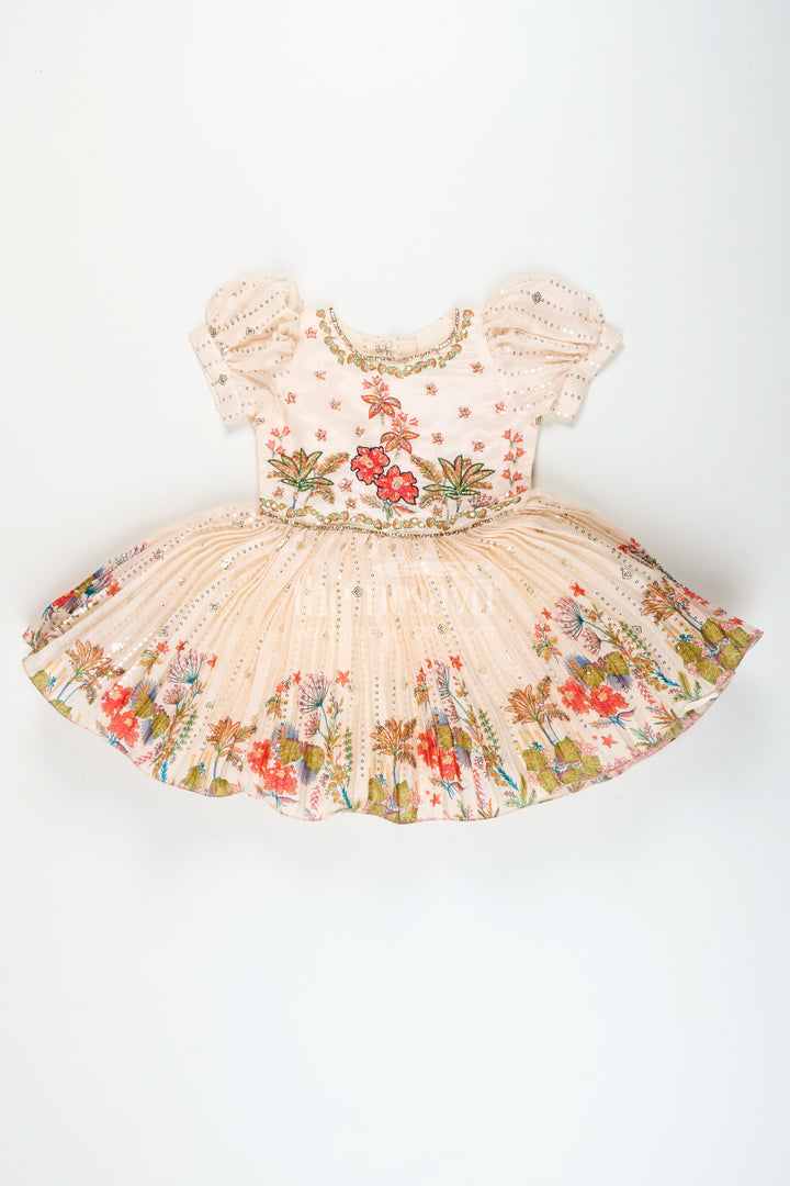 Silk frock for baby girls with floral digital print and sequence embroidery