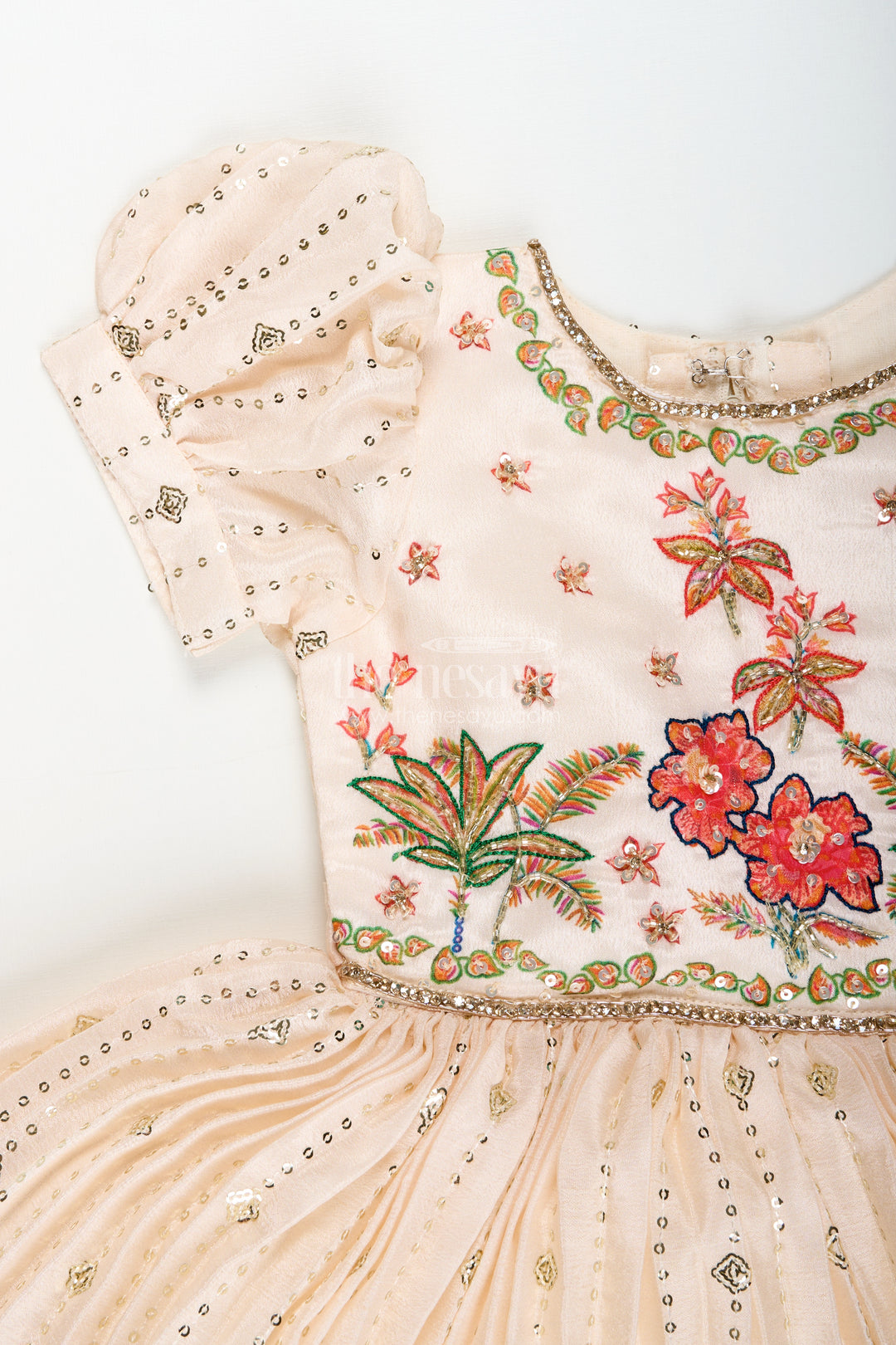 Silk frock for baby girls with floral digital print and sequence embroidery