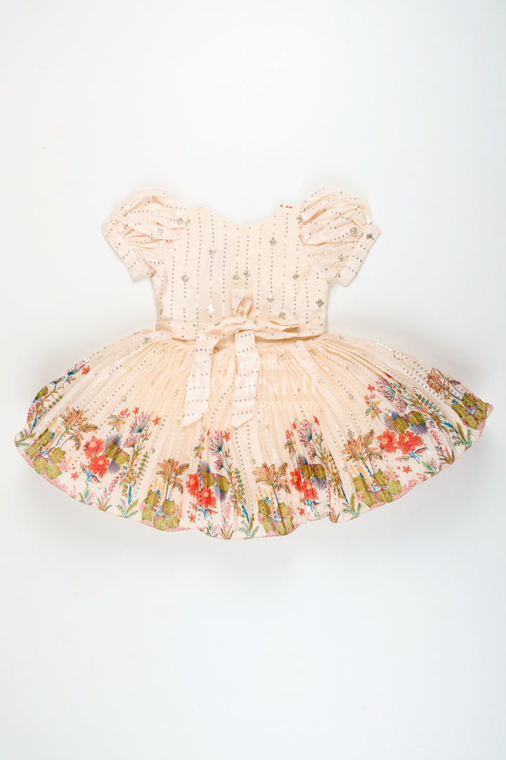 Silk frock for baby girls with floral digital print and sequence embroidery