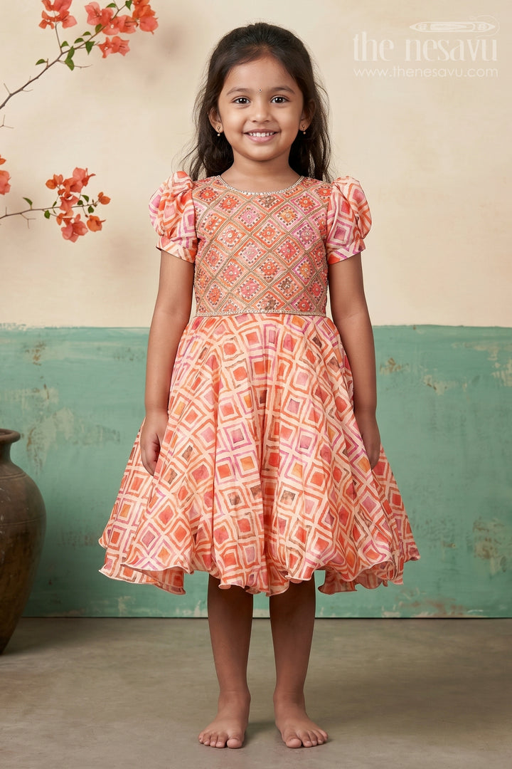 Girls Silk Party Frock with Beads and Digital Print Design