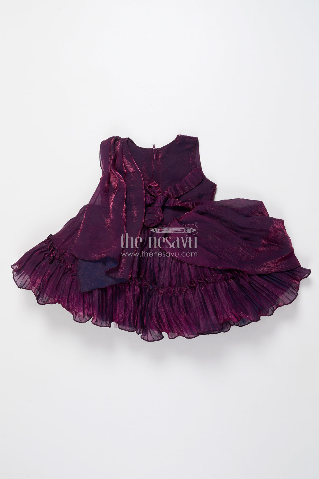 Girls Asymmetric Glaze Organza Frock with Floral Shoulder Detail Festive Occasion Wear