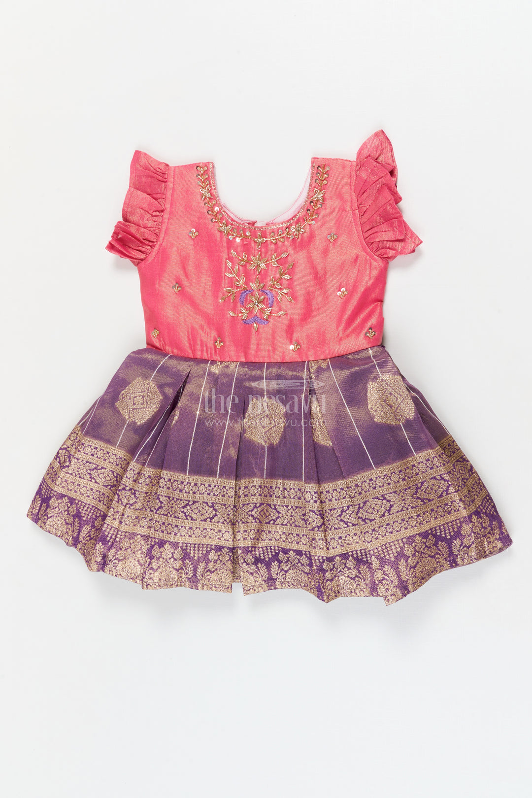 The Nesavu Silk Frock Baby Girl Silk Frock for Traditional Functions and Cultural Events Nesavu 16 (1Y) / Pink / Silk Blend SF1122A-16 Nesavu baby girl silk jacquard frock for festive and traditional ceremonies