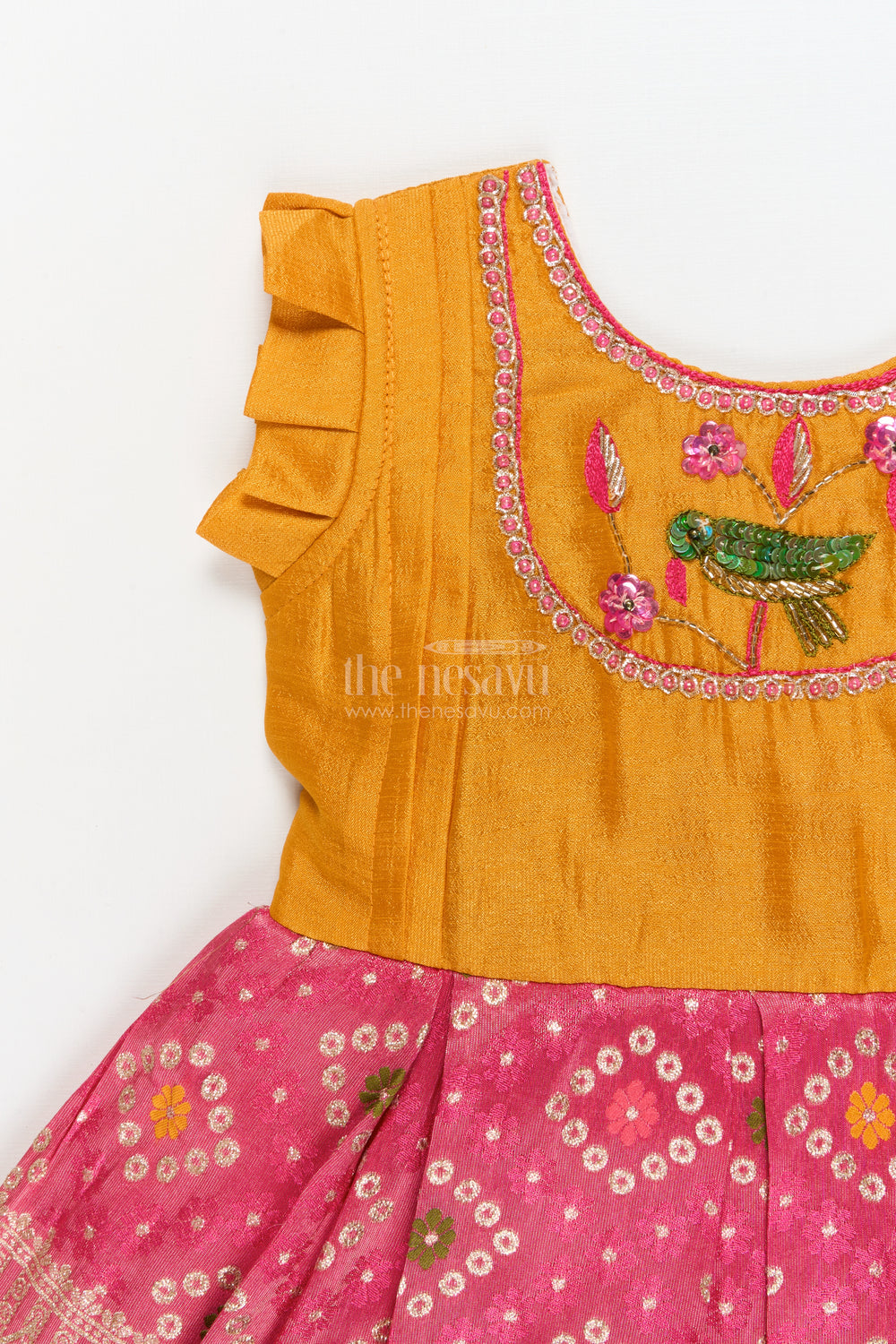 The Nesavu Silk Frock Baby Girl Silk Frock for Birthday and Festive Celebrations Nesavu Nesavu baby girl silk frock with tissue bottom for birthdays and ethnic celebrations
