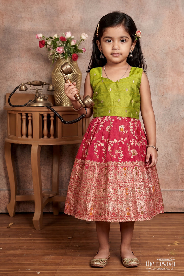 Traditional Frock for Girls with Jacquard Weave for Weddings and Parties