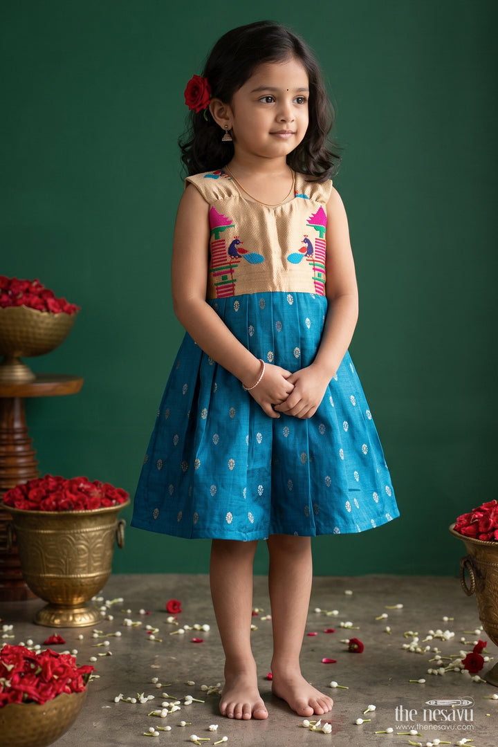 Traditional Frock for Girls with Paithani Motifs for Weddings and Parties