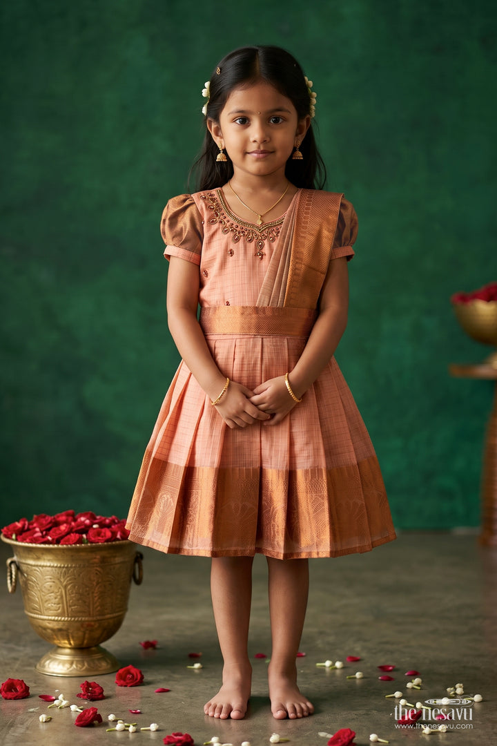 Ethnic Party Frock for Girls in Peach for Celebrations and Photos