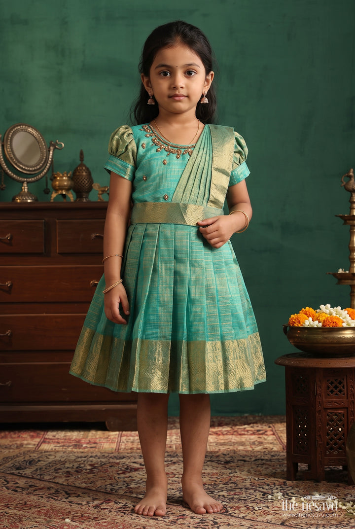 Girls Silk Party Frock with Statement Border for Family Functions