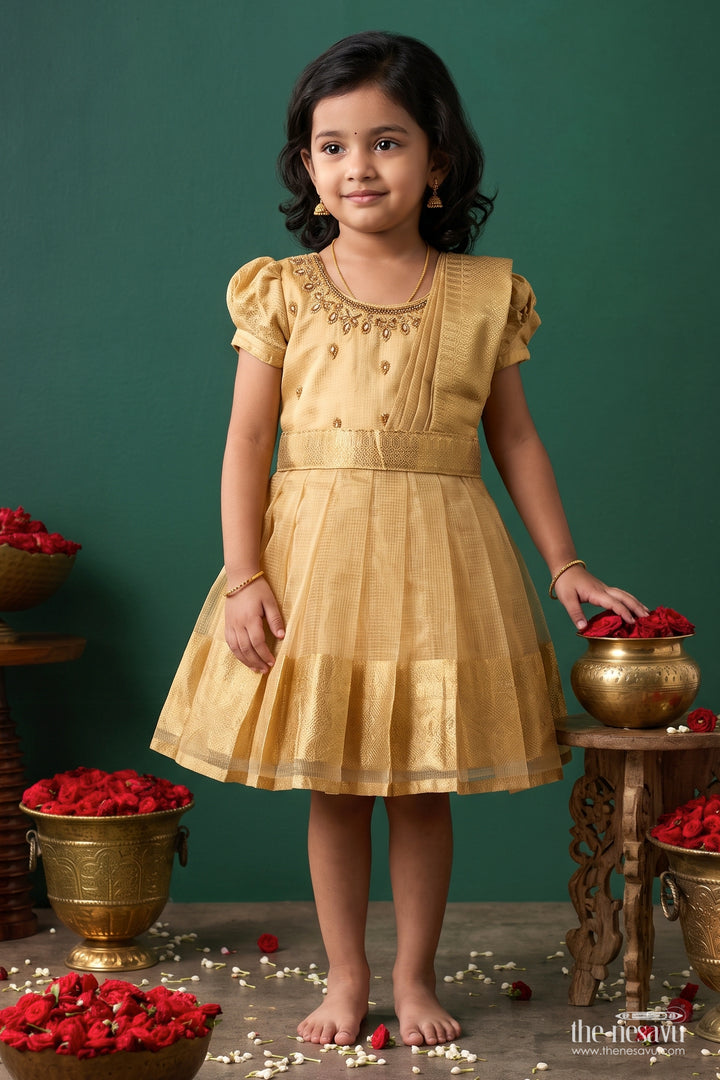 Party Wear Silk Frock in Gold with an Occasion Ready Finish