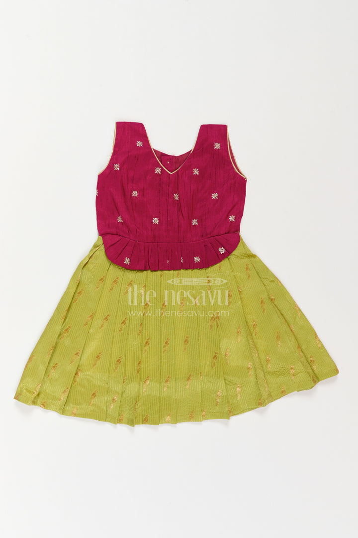 Silk Frock for Girls in Purple with Jacquard Weave