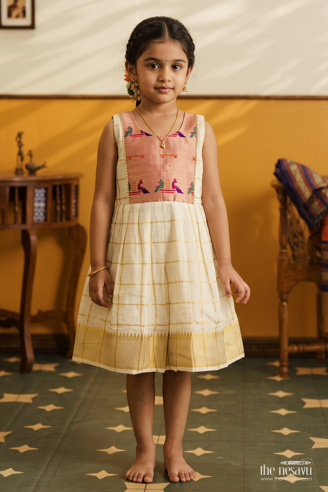 Girls Frock Dress in Cream for Celebrations and Photos