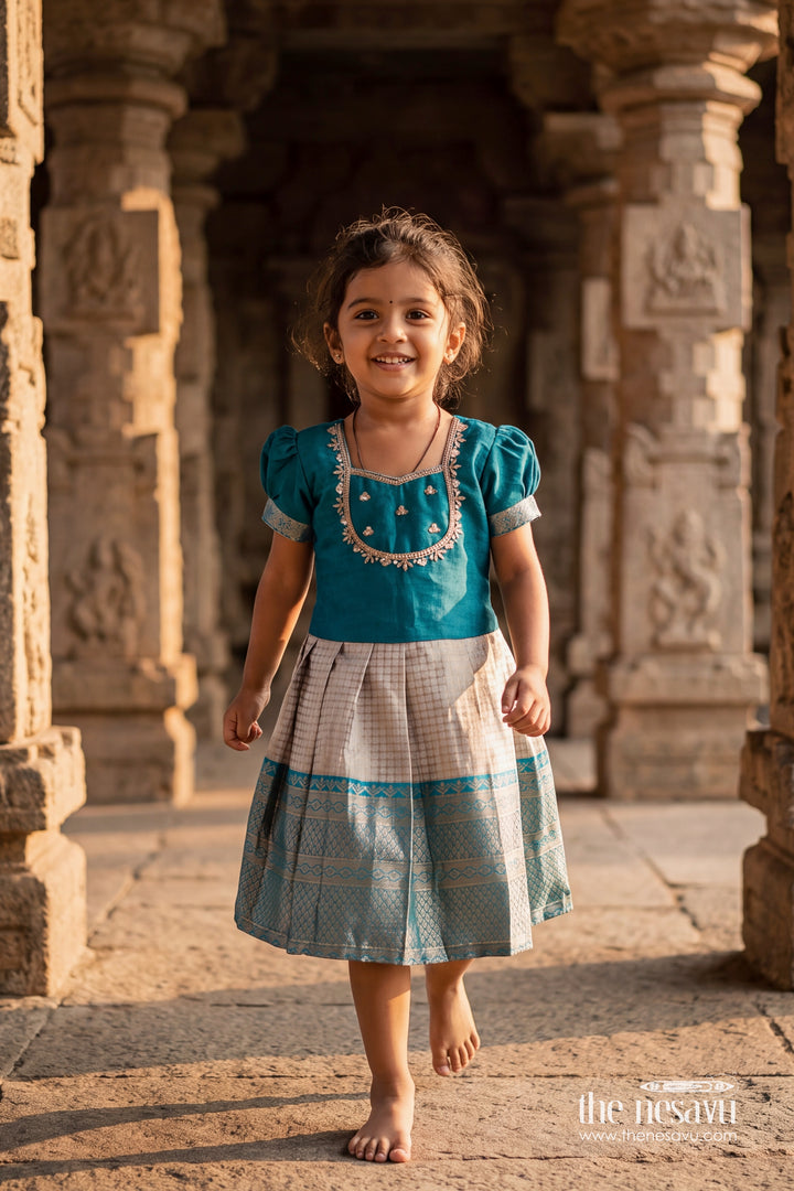 Ethnic Party Frock for Girls in Blue for Celebrations and Photos
