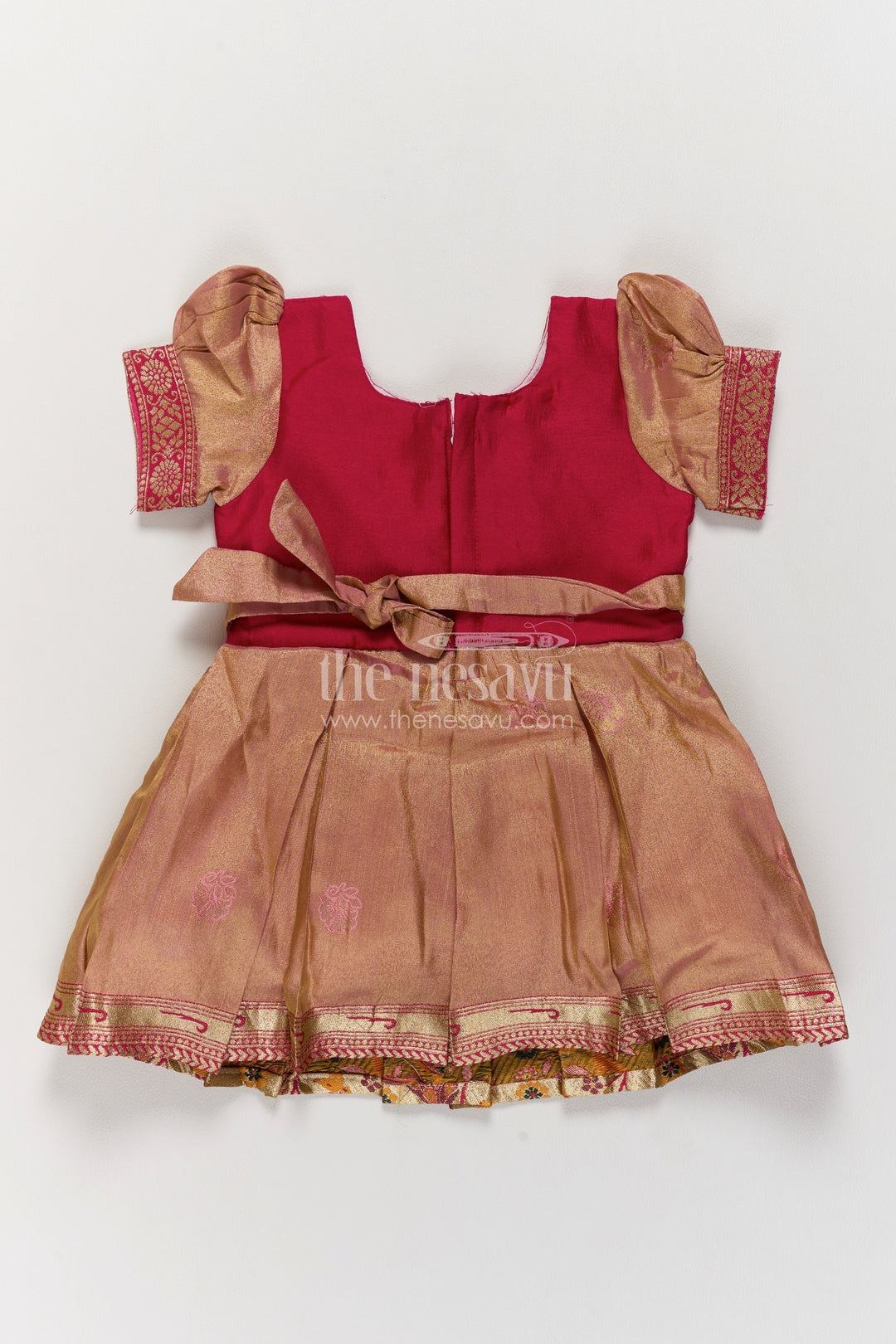 Girls Rani Pink Bird Embroidered Border Silk Blend Ethnic Frock