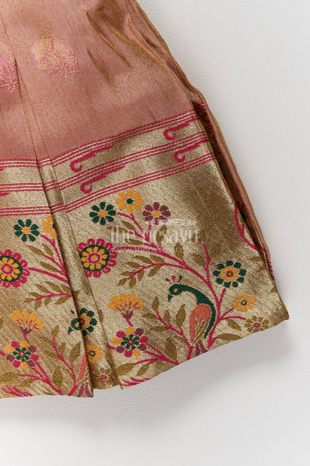 Girls Rani Pink Bird Embroidered Border Silk Blend Ethnic Frock