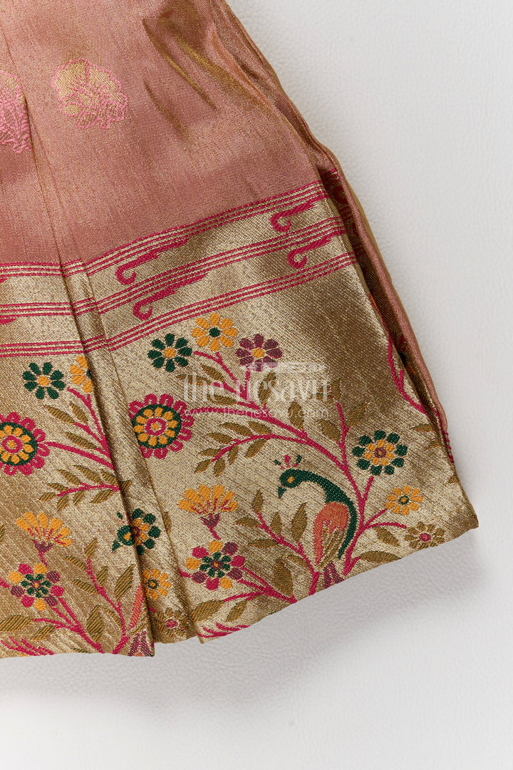 Girls Rani Pink Bird Embroidered Border Silk Blend Ethnic Frock