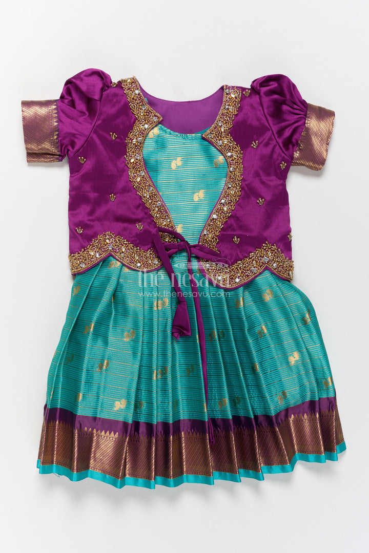 Girls Silk Party Frock in Blue for Portrait Days
