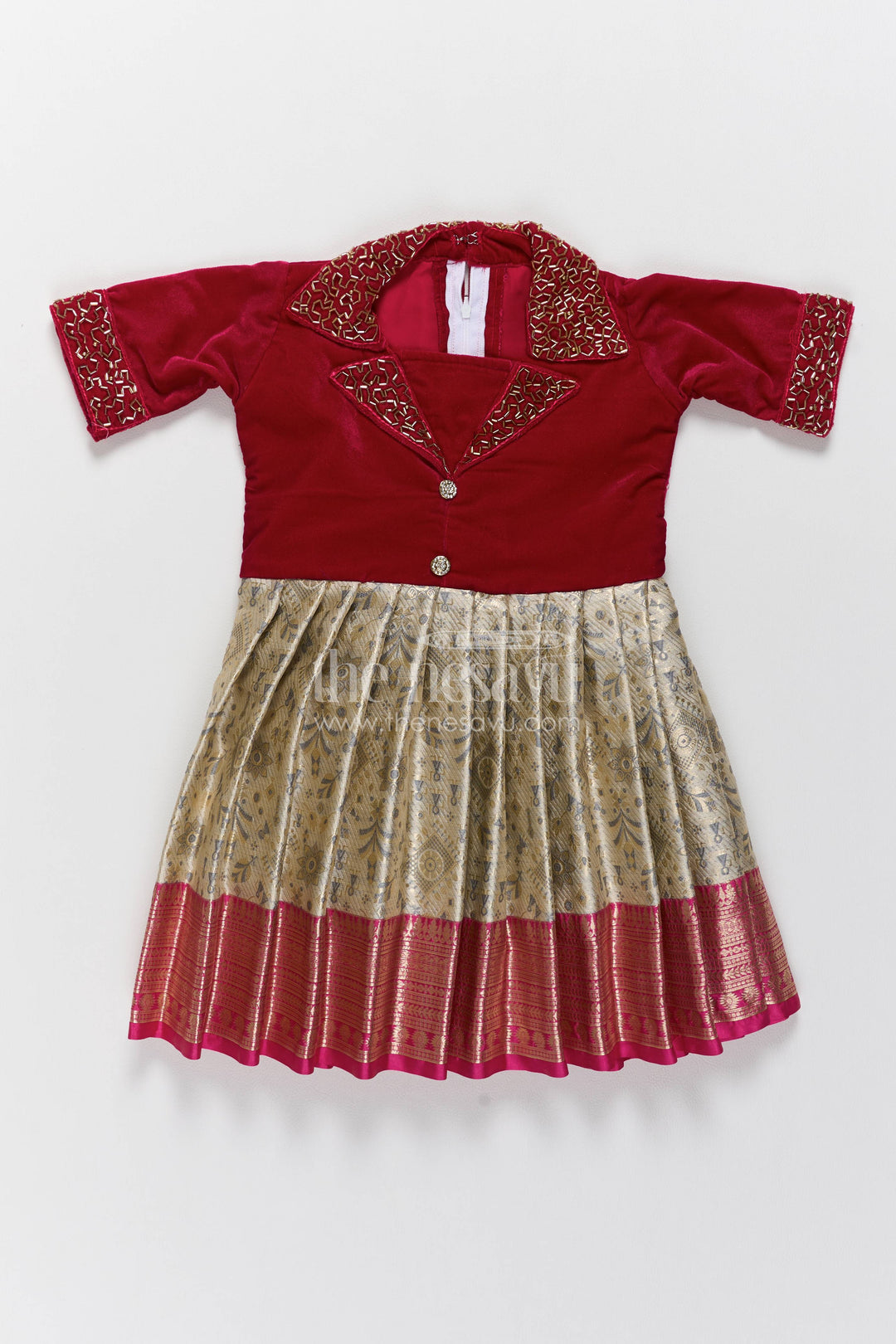 Party Wear Silk Frock in Maroon for Family Celebrations