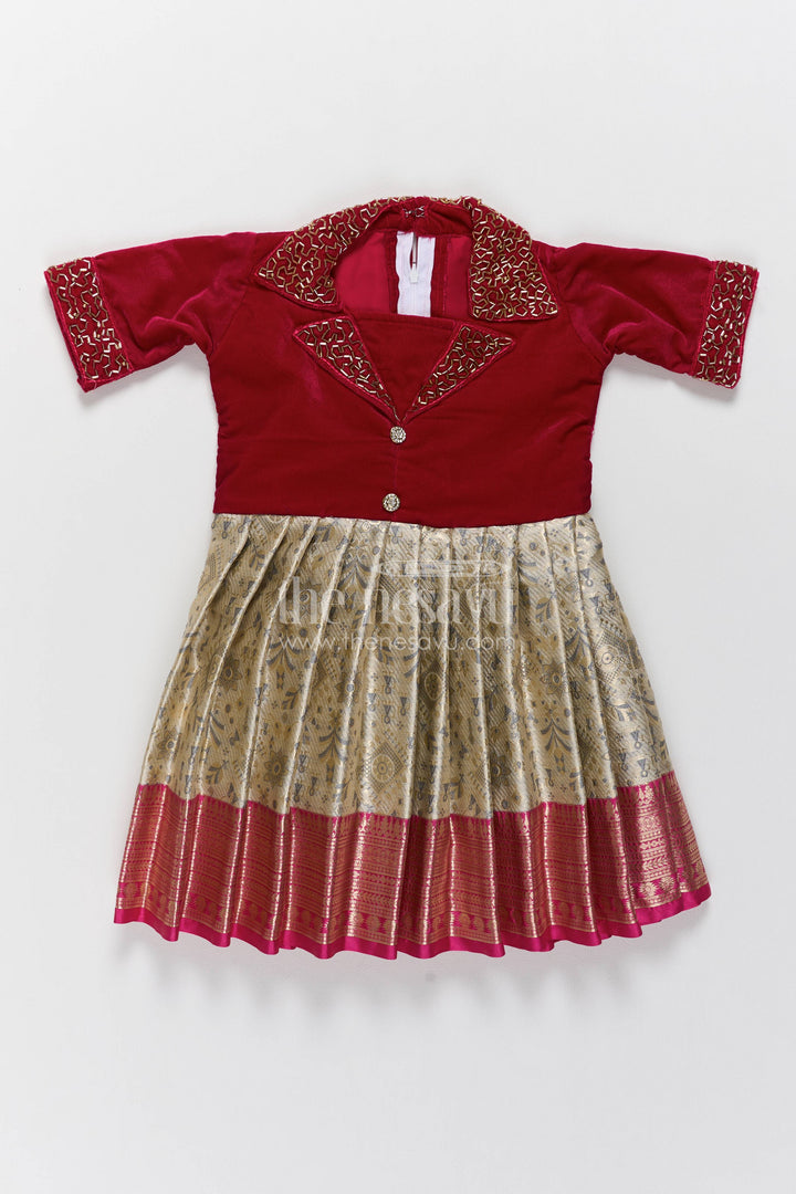 Party Wear Silk Frock in Maroon for Family Celebrations