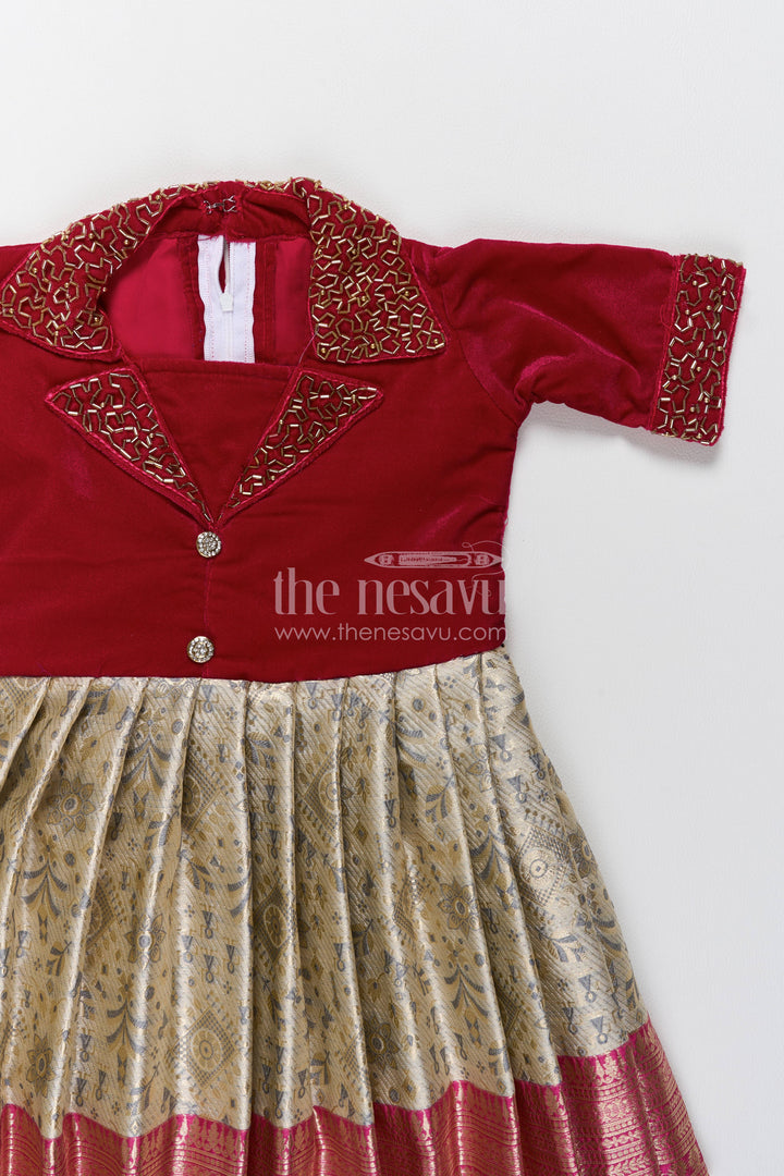 Party Wear Silk Frock in Maroon for Family Celebrations
