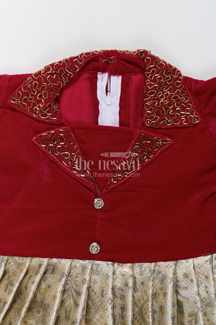 Party Wear Silk Frock in Maroon for Family Celebrations