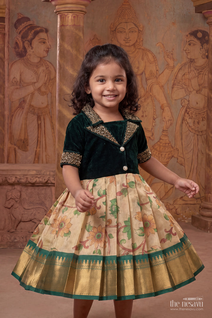 Ethnic Party Frock for Girls in Green for Celebrations and Photos