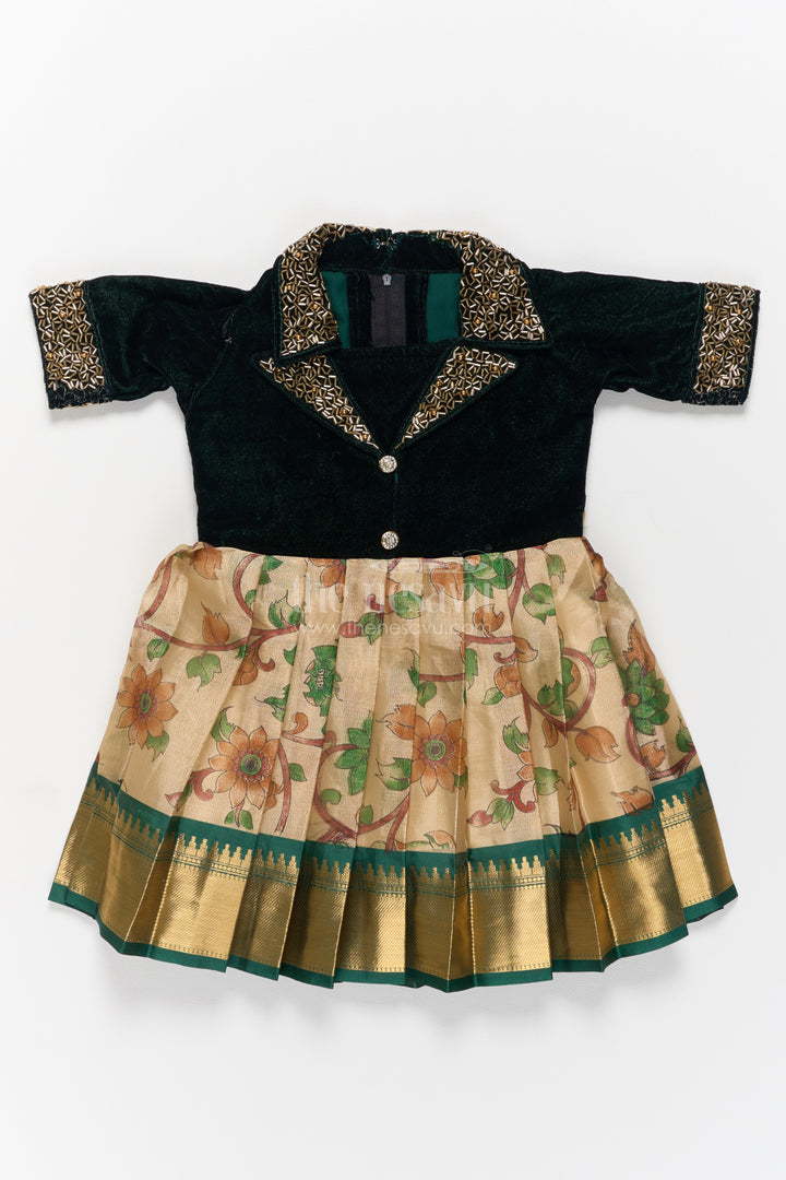 Ethnic Party Frock for Girls in Green for Celebrations and Photos