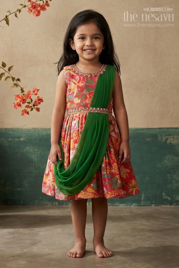 Elegant Red Silk Party Frock for Girls with Exquisite Detailing