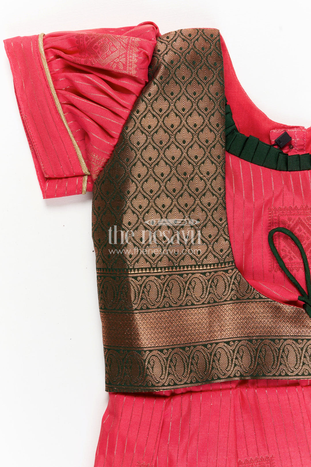 Pink Silk Kanchi Style Frock for Girls with Traditional Borders and Puff Sleeves