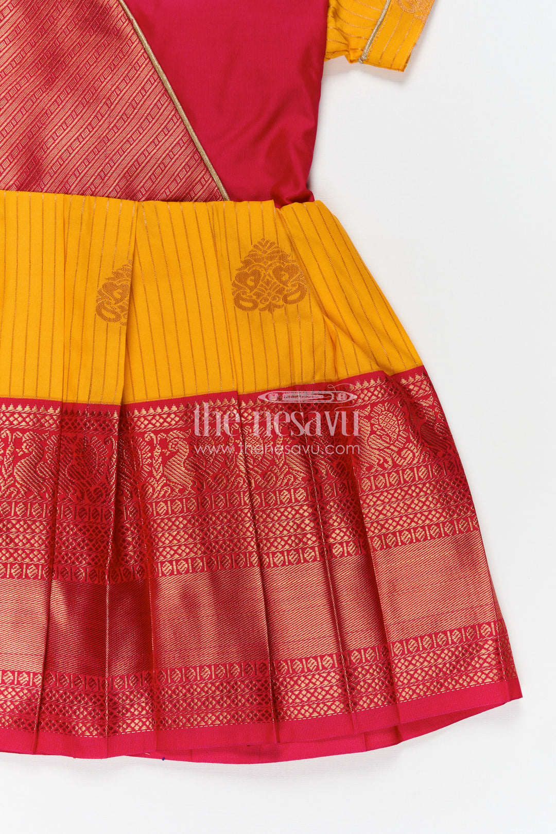 Long Frock Design for Girls in Kanchi Silk with Contrast Yoke and Traditional Zari Border