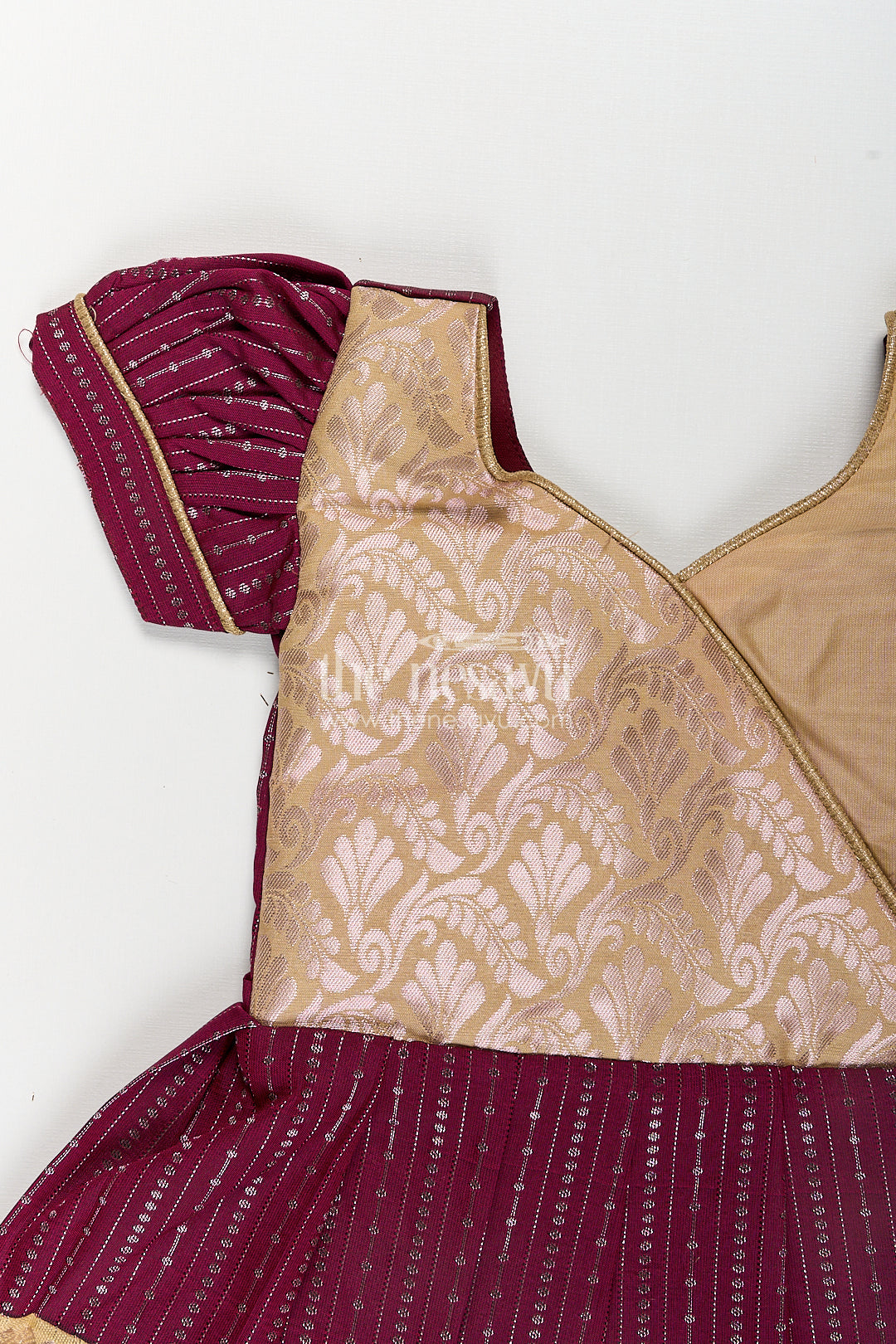 Girls Long Frock Design in Silk with Rich Maroon and Gold Combination in Semi Kanchivaram Fabric