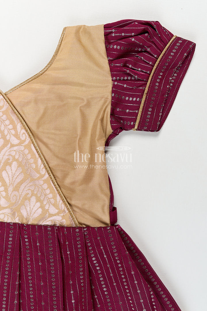 Girls Long Frock Design in Silk with Rich Maroon and Gold Combination in Semi Kanchivaram Fabric