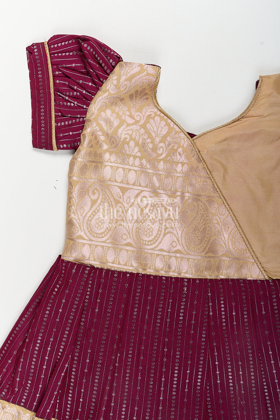 Girls Long Frock Design in Silk with Rich Maroon and Gold Combination in Semi Kanchivaram Fabric
