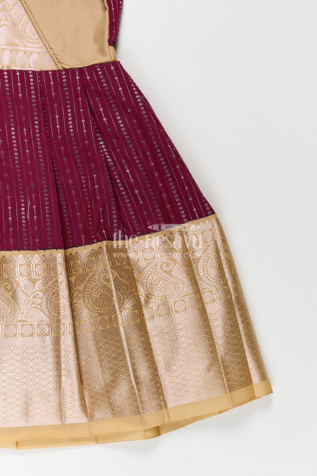 Girls Long Frock Design in Silk with Rich Maroon and Gold Combination in Semi Kanchivaram Fabric