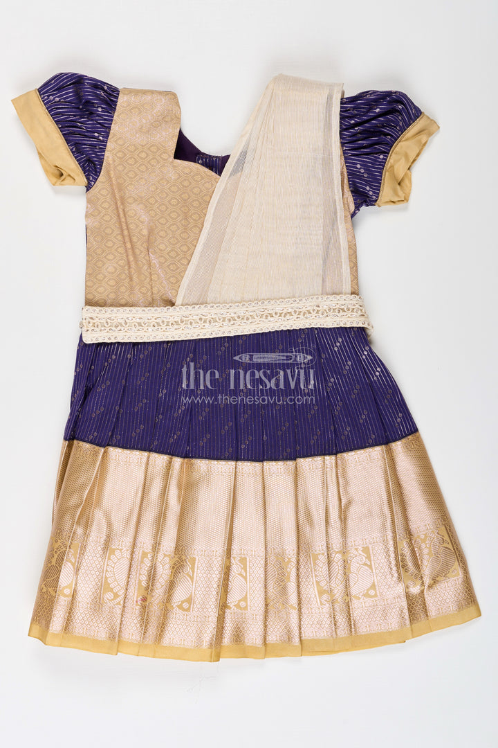 Girls Blue Dress Silk in Kanchivaram Style with Thread Embroidery and Embellished Dupatta