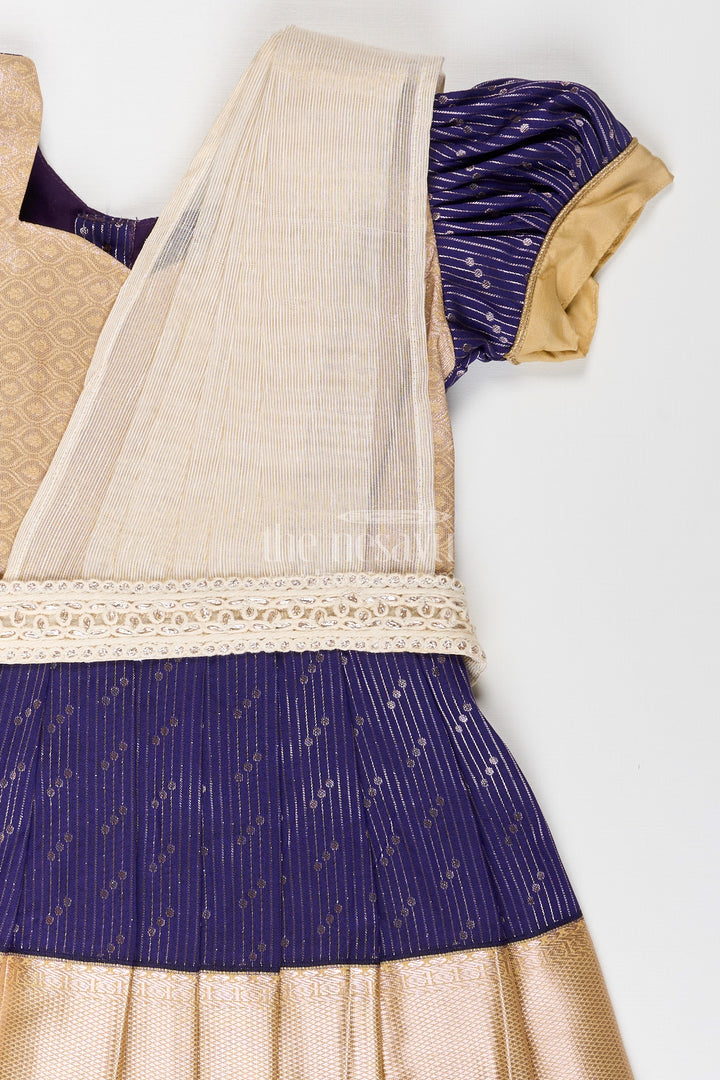 Girls Blue Dress Silk in Kanchivaram Style with Thread Embroidery and Embellished Dupatta