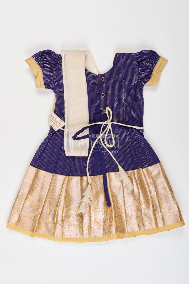 Girls Blue Dress Silk in Kanchivaram Style with Thread Embroidery and Embellished Dupatta