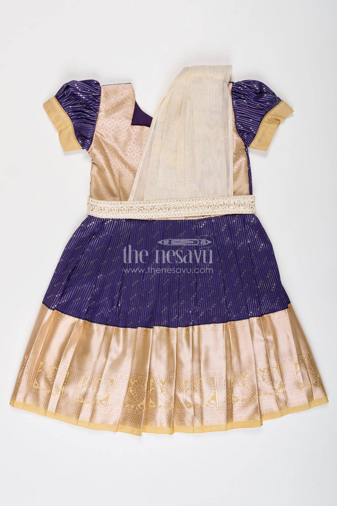 Girls Blue Dress Silk in Kanchivaram Style with Thread Embroidery and Embellished Dupatta