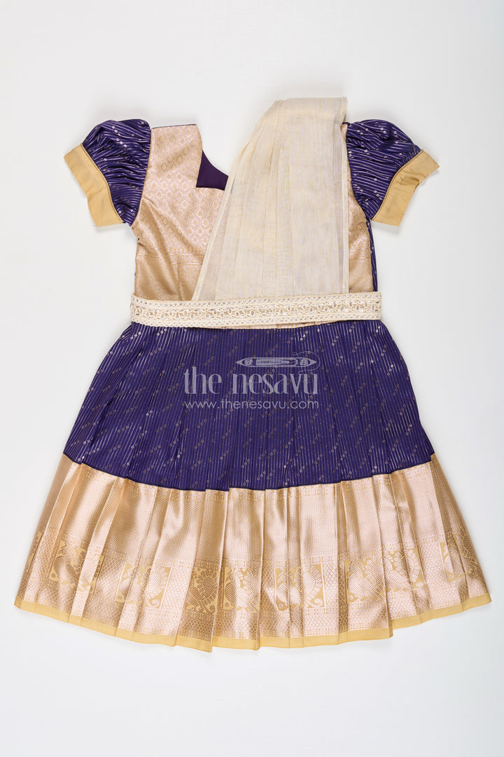 Girls Blue Dress Silk in Kanchivaram Style with Thread Embroidery and Embellished Dupatta