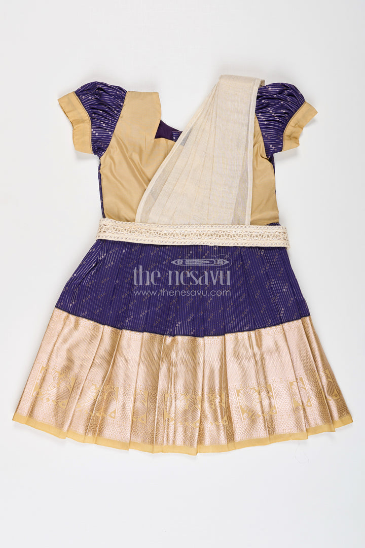 Girls Blue Dress Silk in Kanchivaram Style with Thread Embroidery and Embellished Dupatta