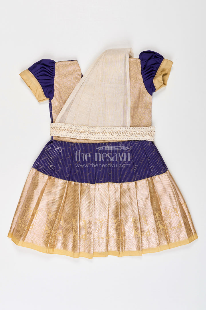 Girls Blue Dress Silk in Kanchivaram Style with Thread Embroidery and Embellished Dupatta