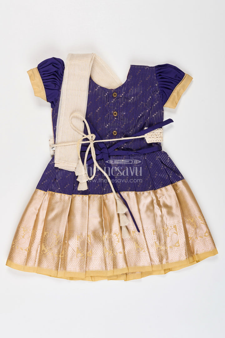 Girls Blue Dress Silk in Kanchivaram Style with Thread Embroidery and Embellished Dupatta
