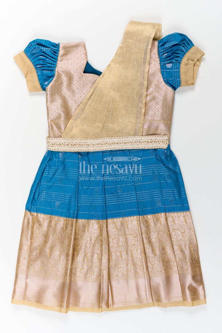 Girls Designer Silk Dresses in Semi Kanchivaram with Embroidery Lace and Elegant Dupatta Detail