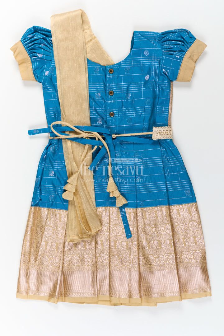 Girls Designer Silk Dresses in Semi Kanchivaram with Embroidery Lace and Elegant Dupatta Detail