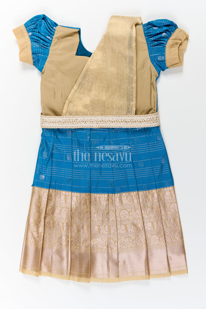Girls Designer Silk Dresses in Semi Kanchivaram with Embroidery Lace and Elegant Dupatta Detail