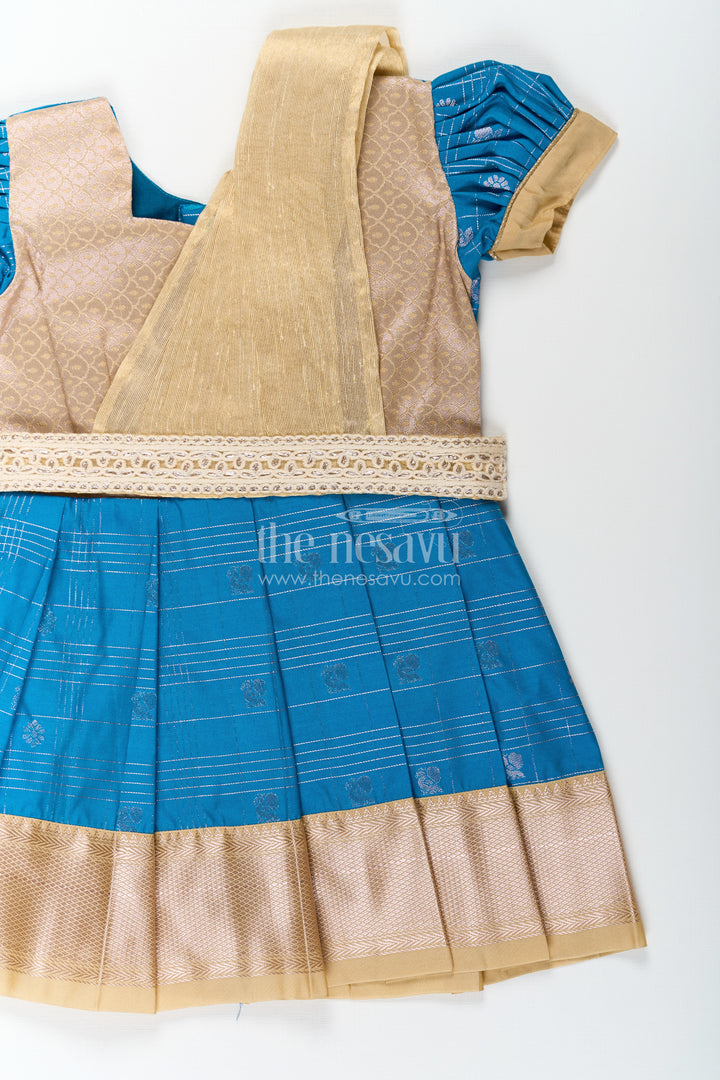 Girls Designer Silk Dresses in Semi Kanchivaram with Embroidery Lace and Elegant Dupatta Detail