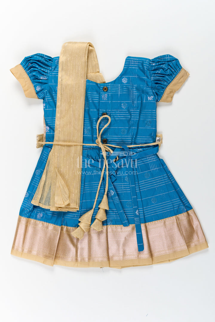 Girls Designer Silk Dresses in Semi Kanchivaram with Embroidery Lace and Elegant Dupatta Detail