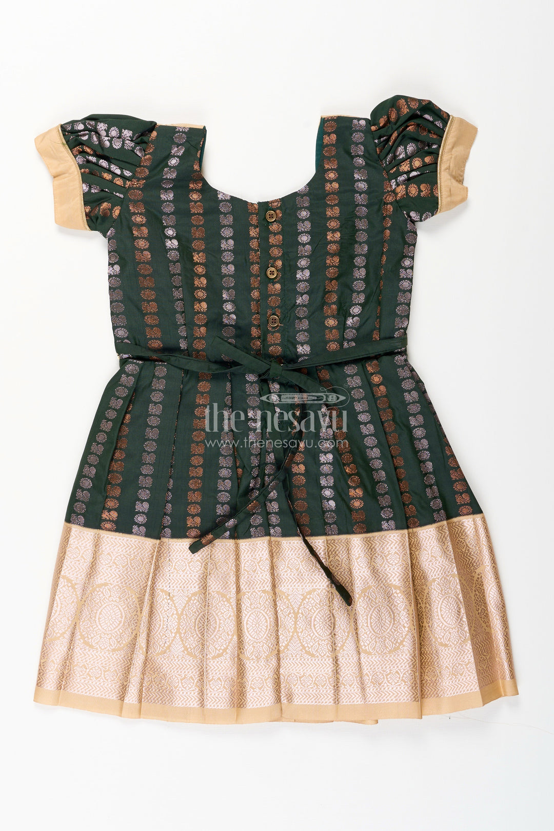 Baby girl kanchipuram silk frock for festive and wedding wear