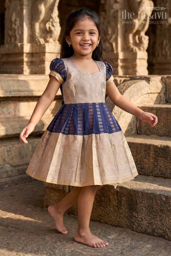 Royal Purple and Gold Pattu Pavadai Sattai for Girls with Zari Embellishments