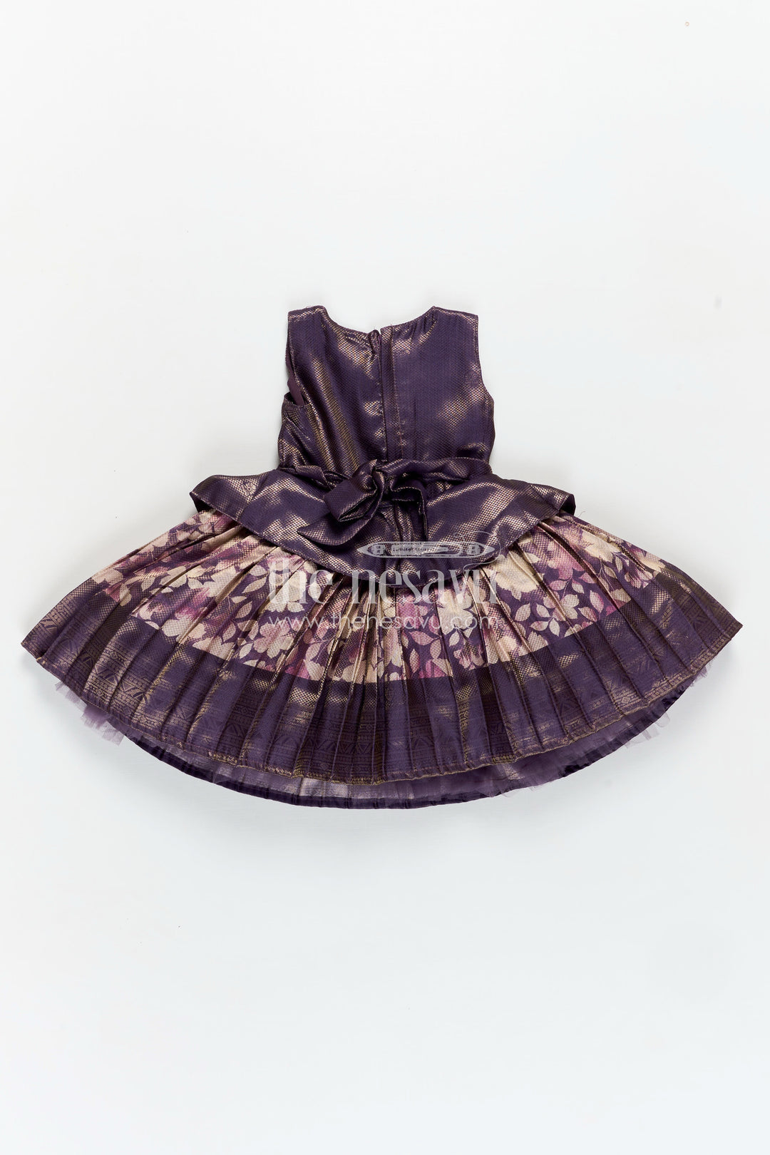 Girls Banaras silk frock with Digital Printed Jacquard and Layered Flared Skirt in Traditional Tones
