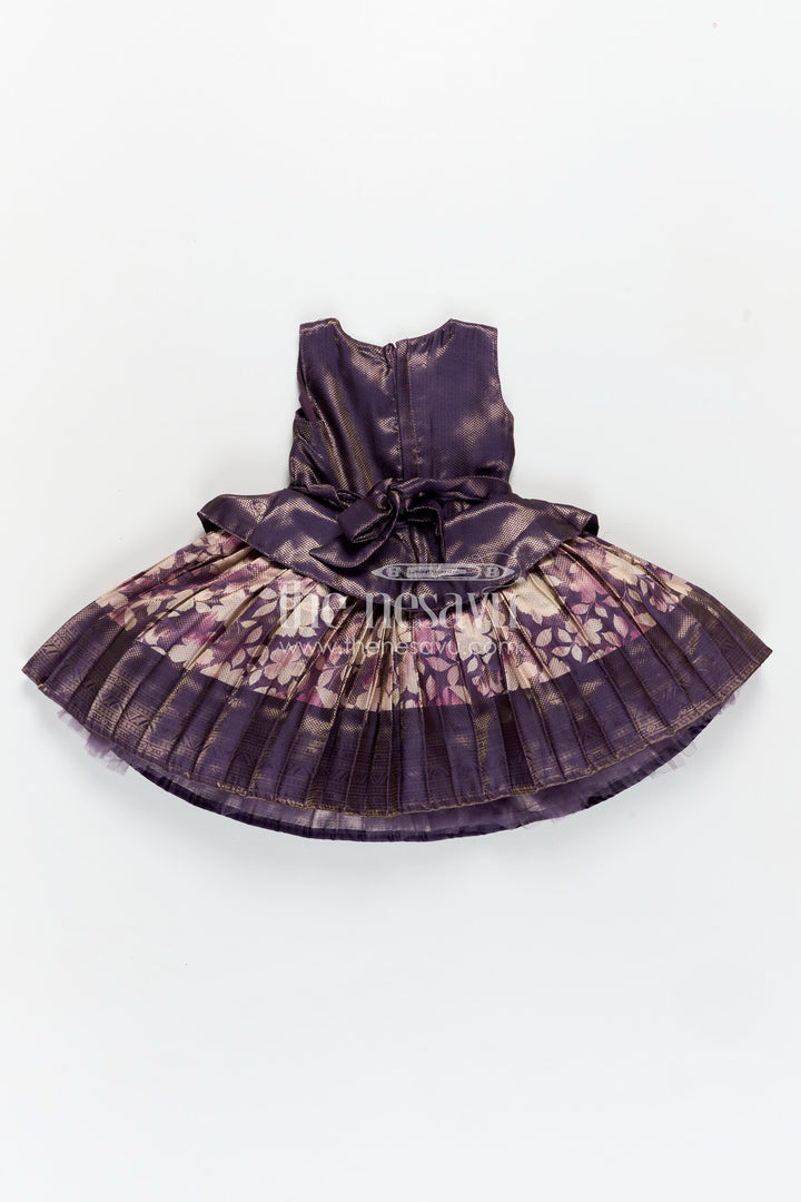 Girls Banaras silk frock with Digital Printed Jacquard and Layered Flared Skirt in Traditional Tones